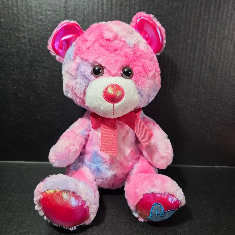 Walgreens Pink Purple‎ Tie Dye Teddy Bear Plush 12 Inch Metallic Nose Heart Foot